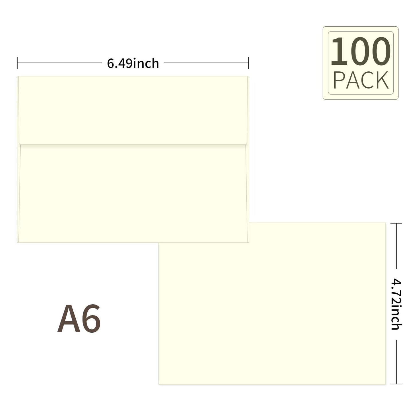 Ouzoustate 100 Packs Cream 4x6 Envelopes for Invitation Card, A6 Small Envelopes Self Seal for Wedding Birthday Party Baby Shower