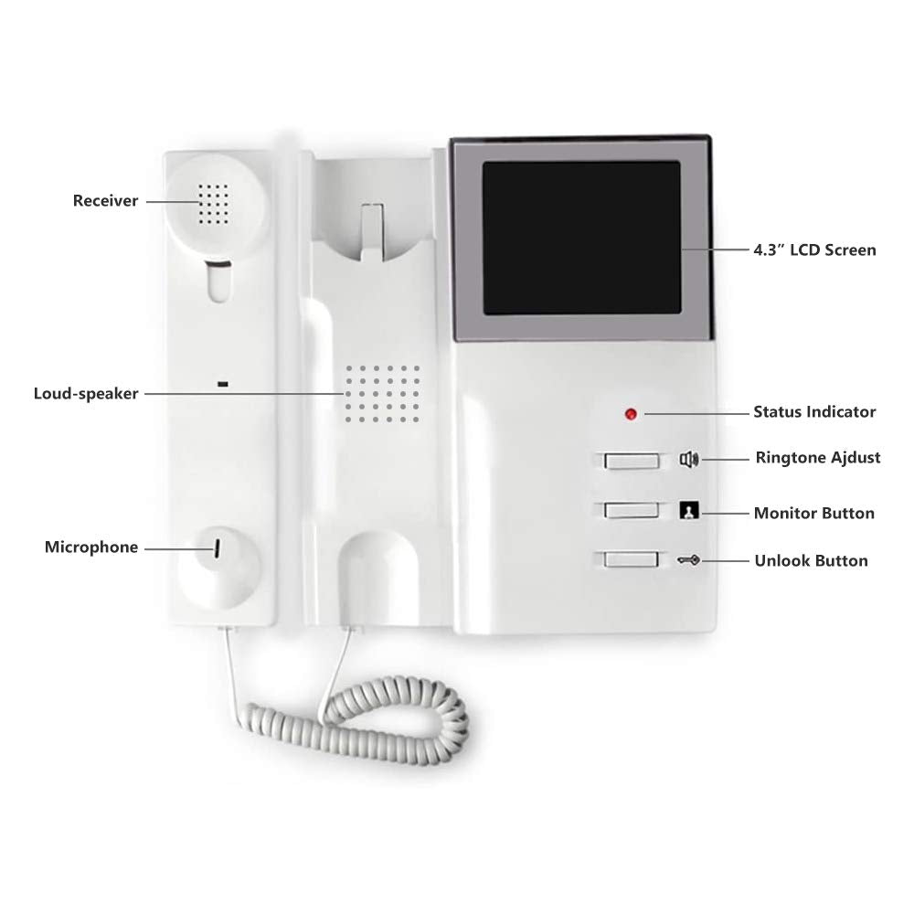 AMOCAM Wired Video Intercom Doorbell System 4.3 Inches HD LCD 2- Monitor Video Door Phone Bell Kits IR Night Vision Indoor Outdoor Camera DoorBell