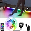 Auplf Motion Activated Under Bed Lights, 9.84ft 5050 RGB Color Changing LED Strip Lights with Sensor, APP Control and Music Sync, Dimmable Night Light
