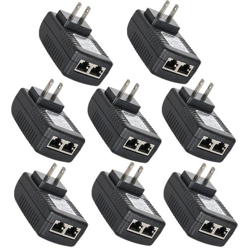 8X 48V 0.5A Passive PoE Power Injector Kit - for IP Cameras & VoIP Phones, US Plug, AC 100-240V Input, 24W DC Output, Certified Safety