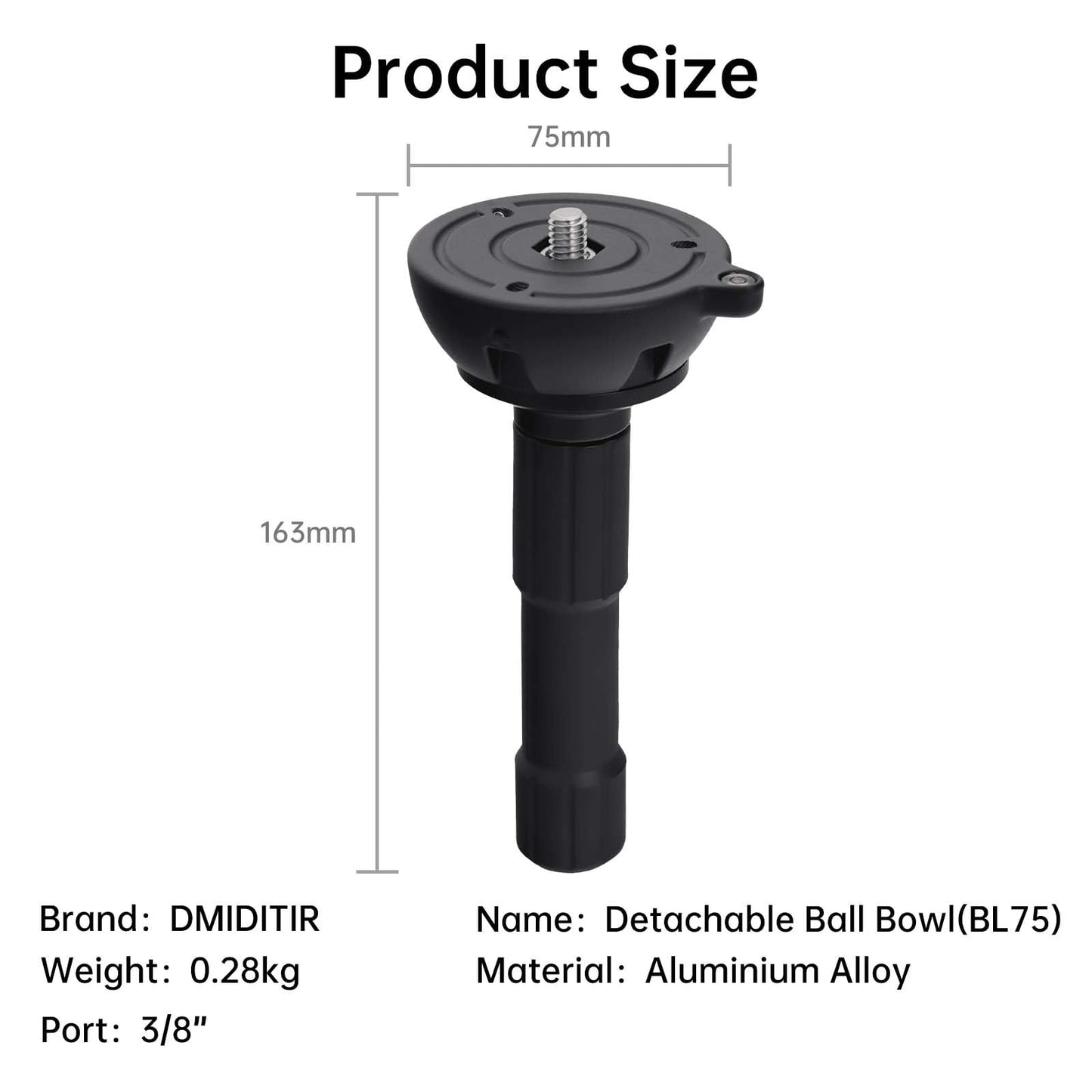DMIDITIR 75mm Bowl Adapter with Half Ball Mount, 3/8-inch Screws, Tripod Fluid Head Converter (Long)