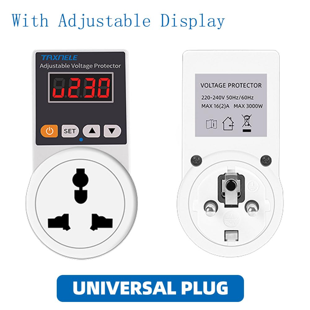 AC 220V 16A Automatic Adjustable Voltage Surge Protector Socket Power Safe Protector (Universal/UK/US/EU Plug) (Universal with Display), Default