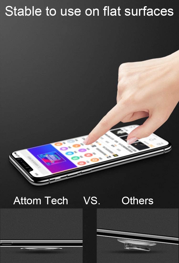 World's Slimmest Phone Ring Holder, Attom Tech Tomorotec Ultra Thin Cell Phone Ring Stand for Magnetic Car Mount Hook Compatible for iPhone Samsung