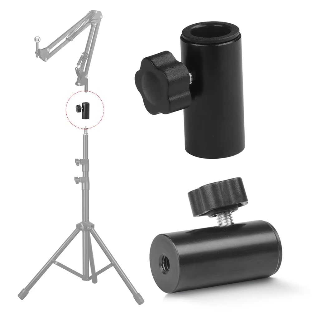 ThtRht 2 Pack Light Stand to Boom Arm Adapter Microphone Scissor Suspension Arm Holder Bracket Converter Female 1/4'' 3/8'' Threaded Spigot Socket for