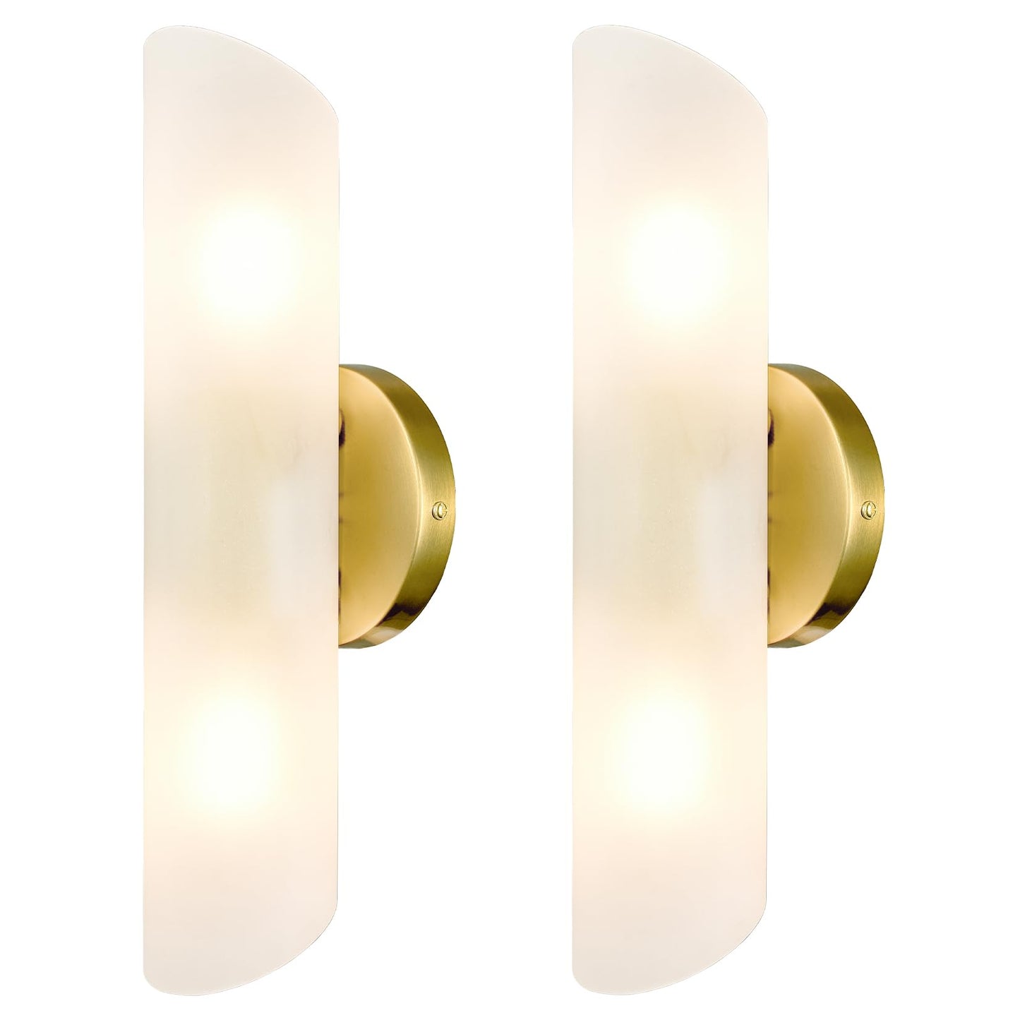 DAYCENT Modern Brass Wall Sconces Set of Two Frosted Glass Wall Light Fixture 2-Light Cylinder Bathroom Vanity Lights Gold Glass Sconces Wall Lighting