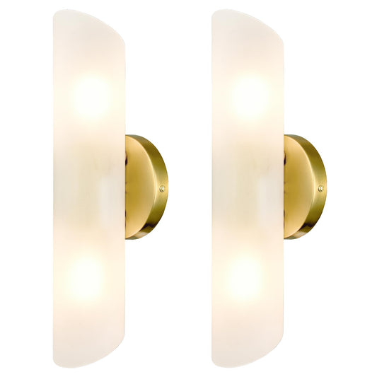 DAYCENT Modern Brass Wall Sconces Set of Two Frosted Glass Wall Light Fixture 2-Light Cylinder Bathroom Vanity Lights Gold Glass Sconces Wall Lighting