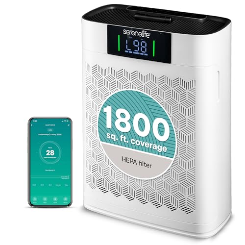 SereneLife HEPA Air Purifier for Home - Smart WiFi & App Control, Ultra-Quiet Air Purifier for Bedrooms & Large Rooms, Removes Dust, Pet Hair & Odors