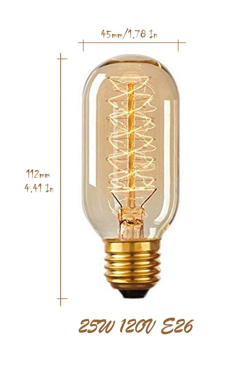 CTKcom T45 25 Watt Vintage Antique Light Bulbs E26 Base(4 Pack)- Antique Dimmable Bulb Spiral Tungsten Equivalent Warm Yellow Lamps for Home Light