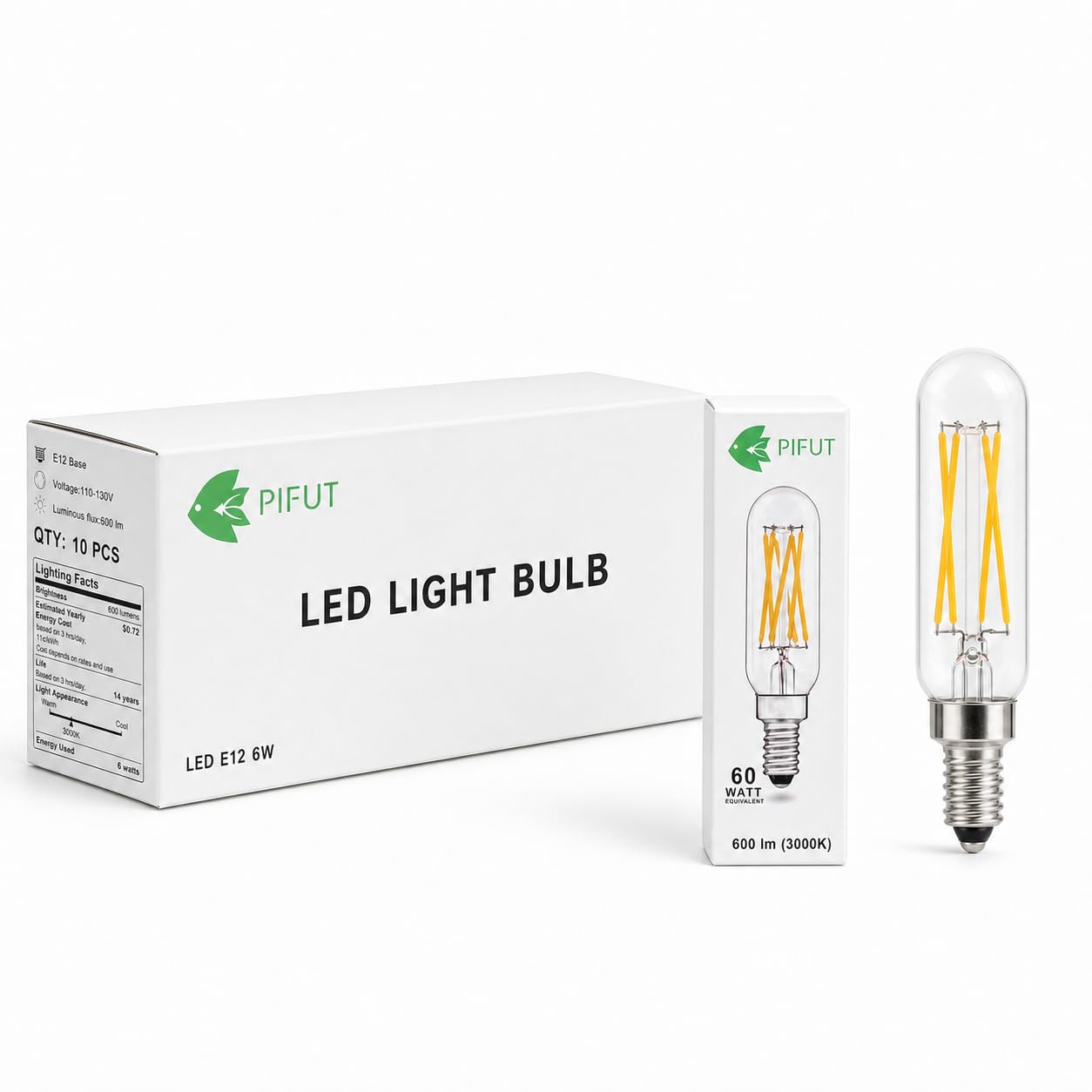 T8 T25 LED Bulb E12 Dimmable 110V 600lm 3000K 6Watt Warm White 10Pack