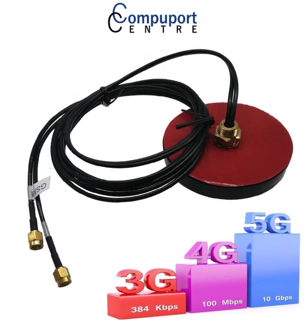 CompuPort permanent mount Puck Antenna Omni-Directional with Dual Diversity SMA Male connectors with 15' Cables for 5G 4G, 3G LTE HSPA Wireless
