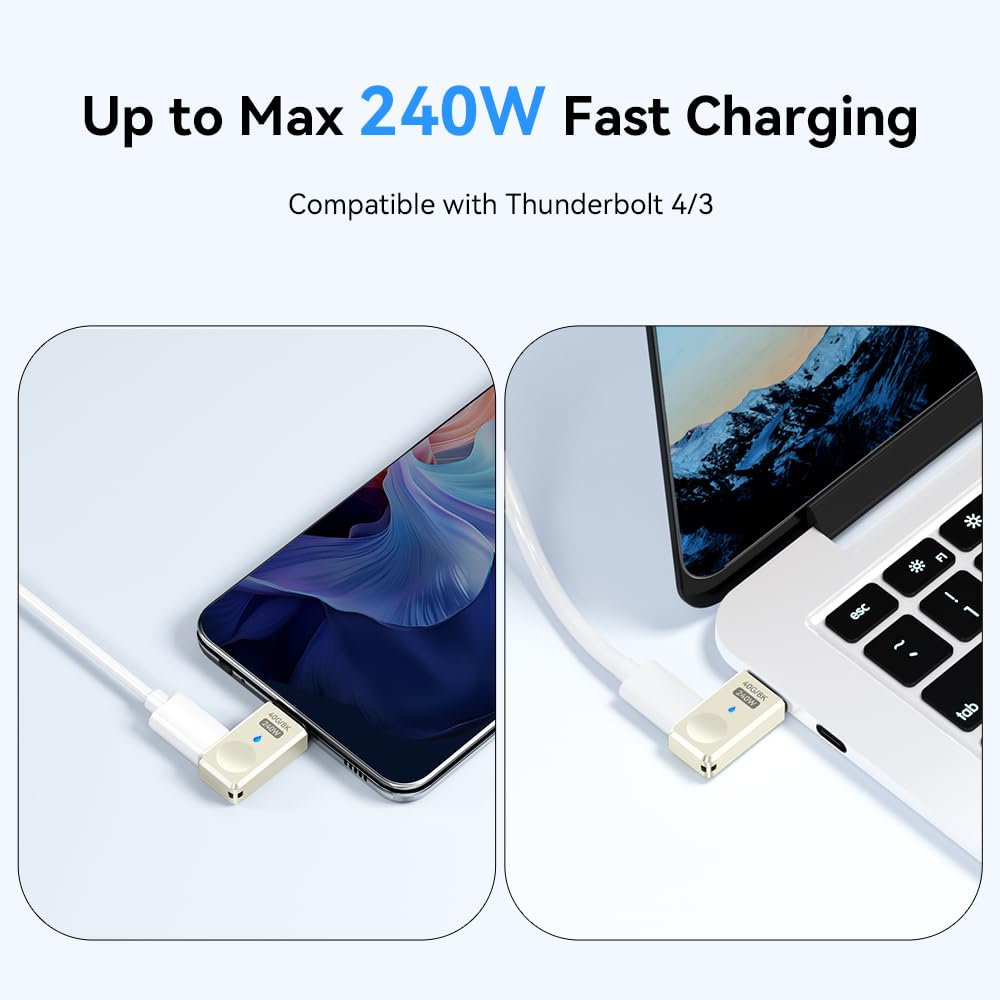 SHEEAST USB Type C Magnetic Adapter 40Gbps, Side Port 2Pack 240W Magnetic USB C Adapter 24 Pin Straight with 8K 60Hz for Steam Deck, Thunderbolt 3/4…