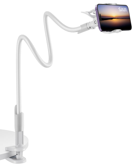 SAIJI Gooseneck Cell Phone Holder, Clamp Universal Lazy Mount Clip Hands Free Flexible Long Arm Bracket Grip for 4.0-6.3 Phones Mobile Stand Baby