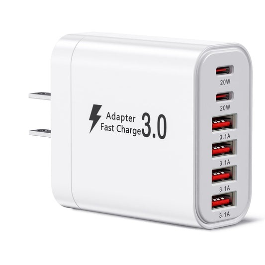 USB C Charger Block, 6-in-1 50W Charging Blocks, Fast Wall Charger 20W Type C & 3.1A USB, Multiport Phone Charging Adapter for iPhone