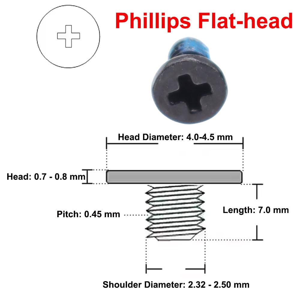 YesNOPart 10X M2.5 x 7.0mm Phillips Flat-Head Screws kit w/Nickel Replacement for Dell HP ASUS Lenovo Acer Laptop, Bottom Cases, LCD Bezel