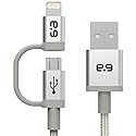 PureGear 2-in-1 Braided Charge-Sync Cable with Lightning to Micro USB Adapter - Metallic Silver 48"