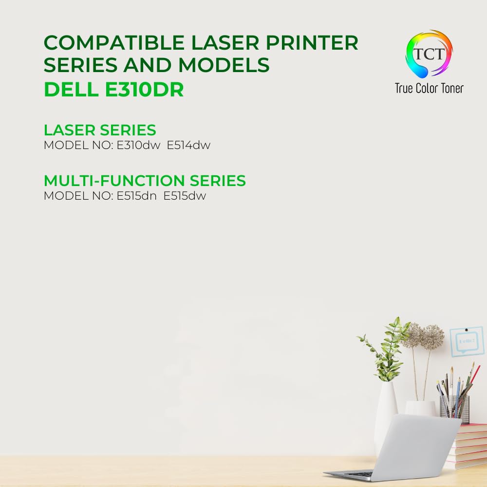 TCT E310 Drum Unit - Compatible Replacement for Dell 593-BBKE E310DR Black Works with Dell E310dw E514dw E515dn E515dw Printers (12,000 Pages)