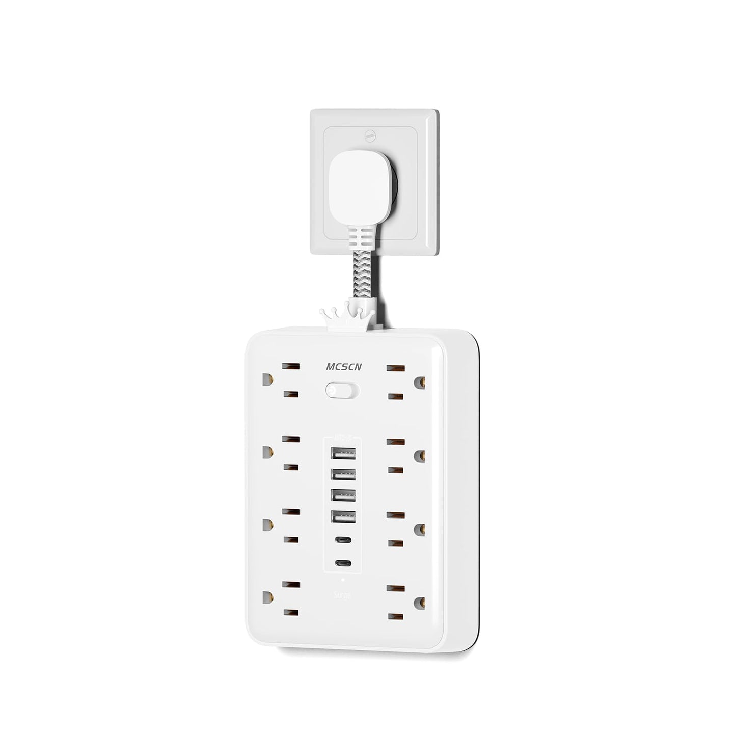 Short Extension Cord 0.082 ft - Flat Plug Small Power Strip Surge Protector with 8 Outlets, 6 USB Charging Ports (2 USB-C), Multi Plug Wall Outlet