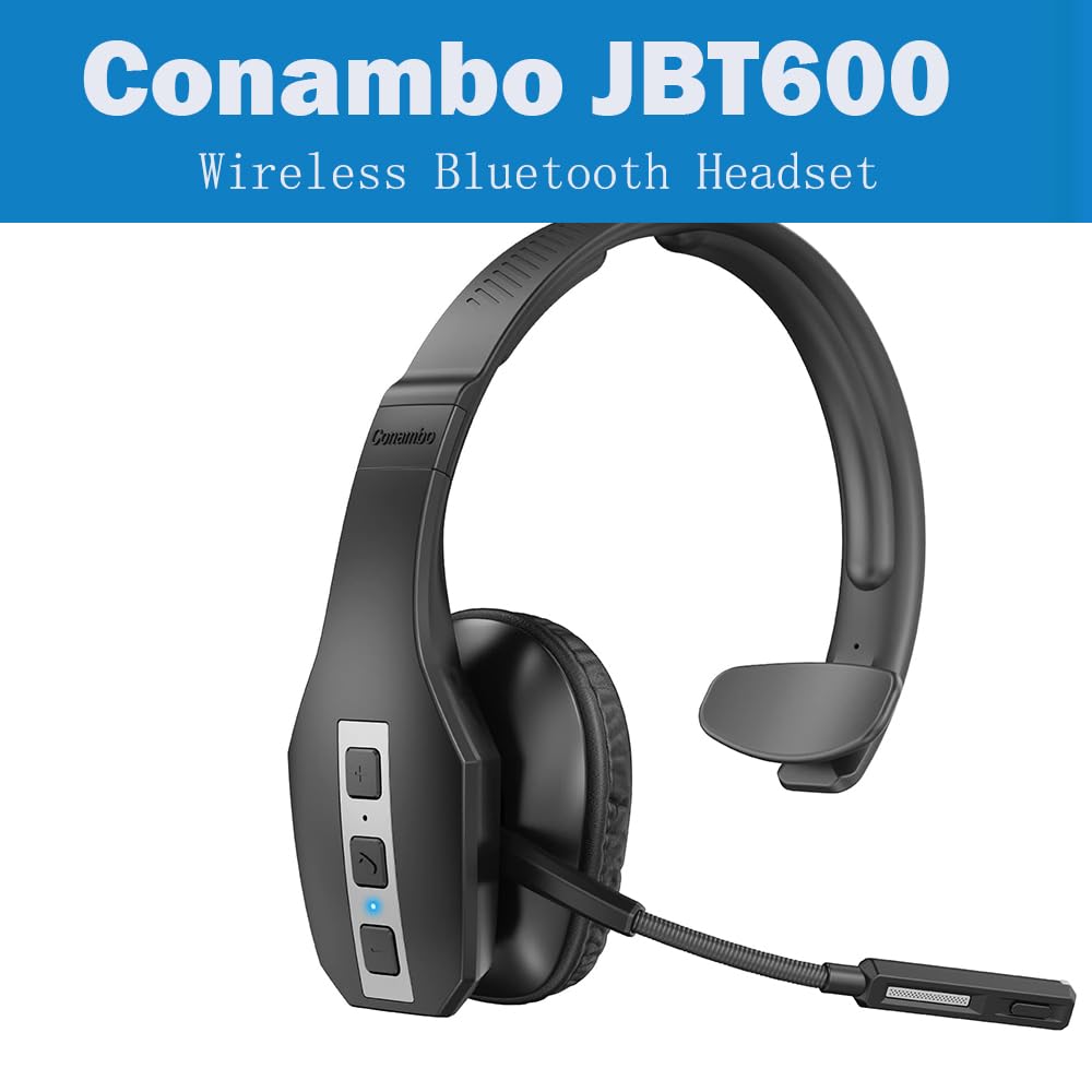 Conambo Trucker Bluetooth Headset with CVC8.0 Three Microphone Noise Cancelling 35Hrs HD Talktime Wireless Handsfree Headset with Mute Button