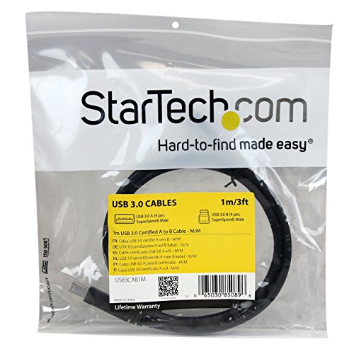 StarTech.com 1m 3 ft Certified SuperSpeed USB 3.0 A to B Cable Cord - USB 3 Cable - 1x USB 3.0 A (M), 1x USB 3.0 B (M) - 1 meter, Black (USB3CAB1M)