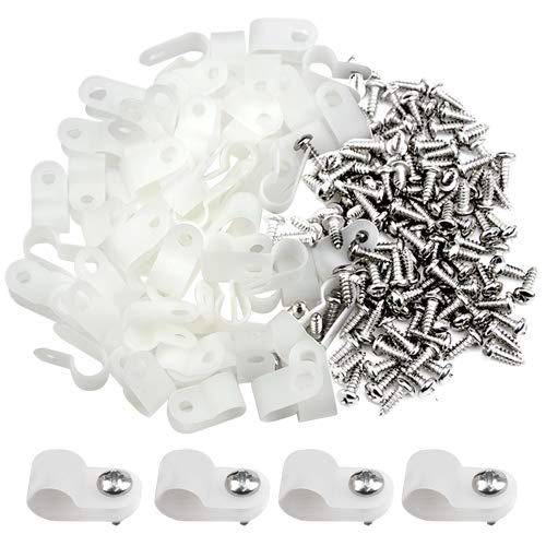 XINGYHENG 100pcs White Nylon R-Type Cable Clamps Fastener for 1/8 Inch (3.2mm) Dia Wire Tube Plastic Wire Cord Clip Fixer with 100 Pack Screws