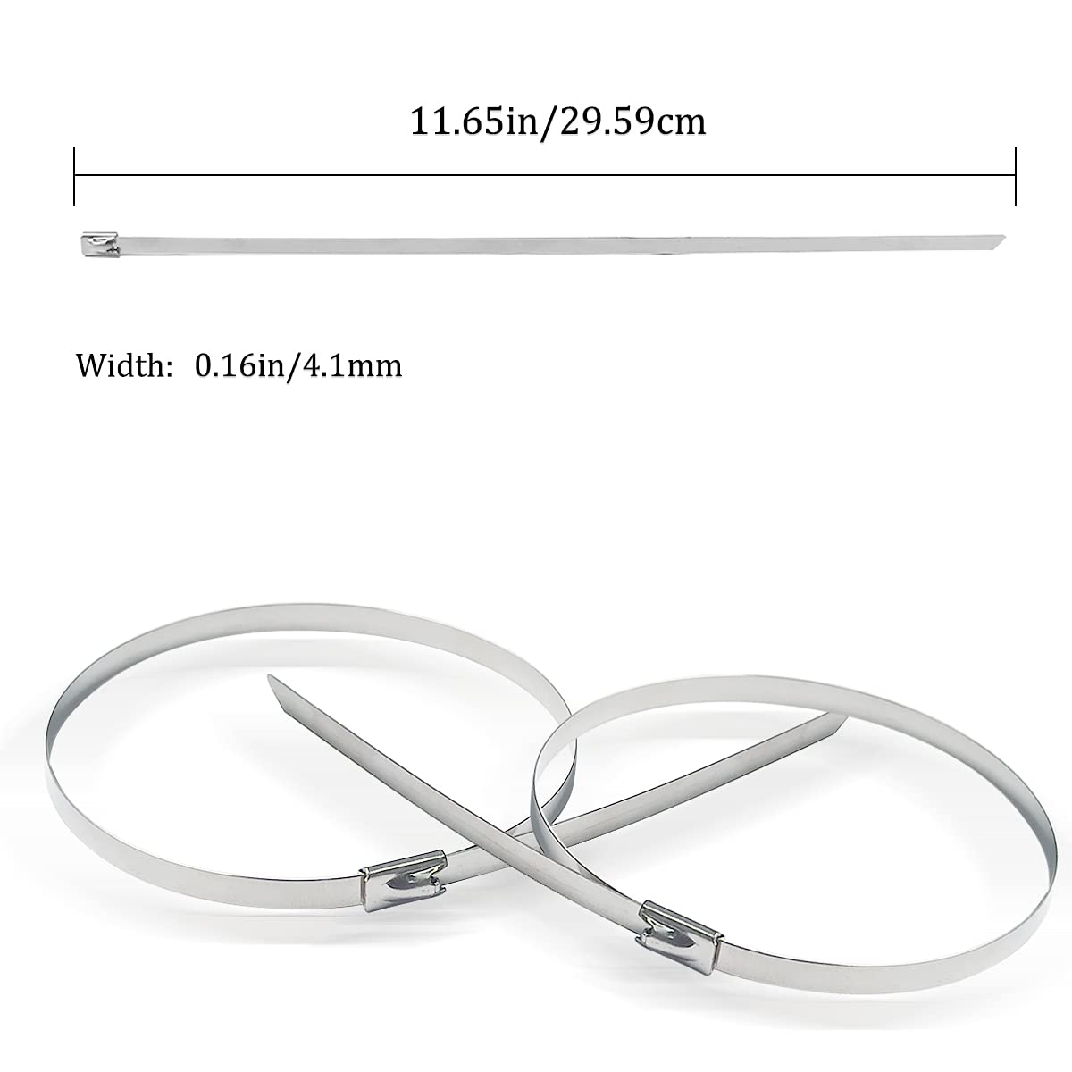 50pcs Metal Cable Zip Ties, 304 Stainless Steel Cable Ties, Exhaust Wrap Multi-Purpose Locking Cable Metal Zip Ties(11.8 Inches)