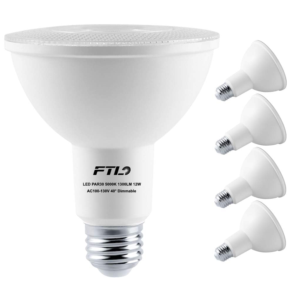 PAR30 LED Flood Light Bulbs Long Neck 5000K Daylight Dimmable 75W Halogen Equivalent 12W E26 1300LM 40 Degree Spotlight for Recessed Can Lighting