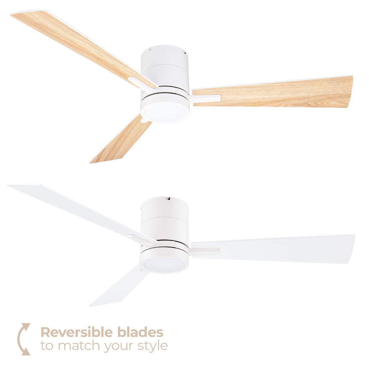 Bali 52in 3-Blade Smart Indoor or Outdoor Flush Mount Ceiling Fan 2700K-6000K CCT Tunable Range LED Light Kit in Matte White with Reversible White
