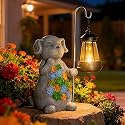 Solar Dog Garden Statue with Lantern - Waterproof Resin Outdoor Decor for Yard, Lawn, Flower Bed, Backyard, Front Yard, Patio, Balcony - Gift for Dog