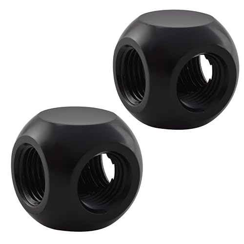 MARRTEUM G1/4" 3-Way Ball Fittings Extender Connectors for Computer Water Cooling System, Black, 2 Pack