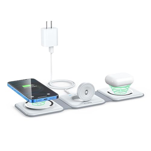 Wireless Charger 3 in 1,RTOPS Magnetic Traval Wireless Charging Station Multiple Devices,GaN 3 in 1 Charging Station,Compatible