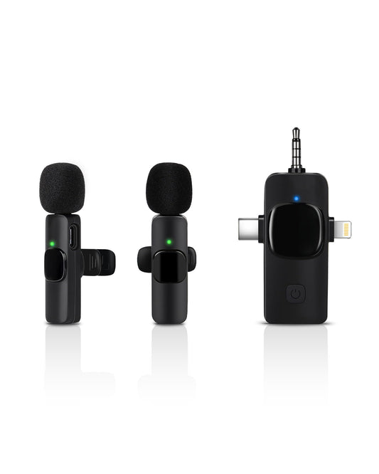 ???????? 3 in 1 Wireless Lavalier Microphones for iPhone, iPad, Android, Camera, 7-Hour Battery, Mini Microphone with Noise Reduction for Video Recording