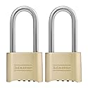 Master Lock Brass Combination Lock, Gate Lock for Outdoor Fence or Shed, Customizable Combination Padlock with Extended 2-1/4-Inch-Long Shackle, 2