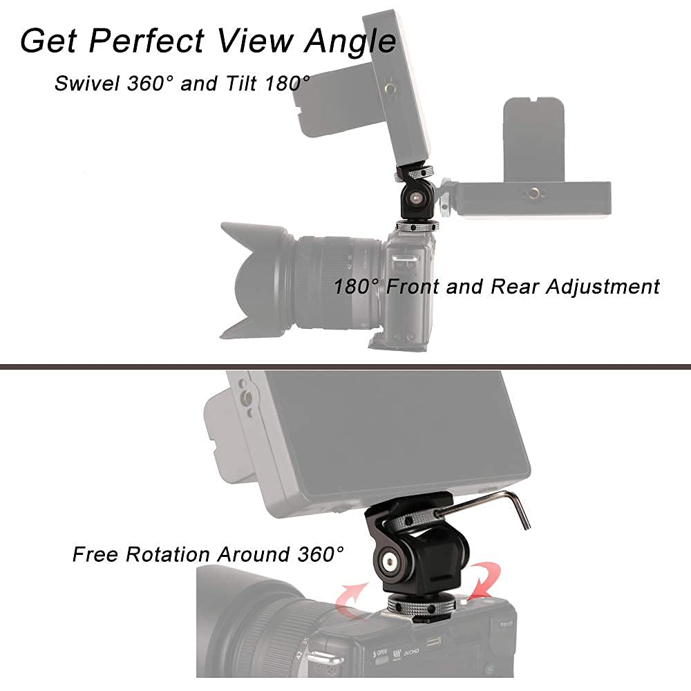 DSLR Camera Field Monitor Mount Holder with Cold Shoe for 5 inch and 7 inch Monitor, Swivel 360° and 180° Tilt for Video Shooting Photography