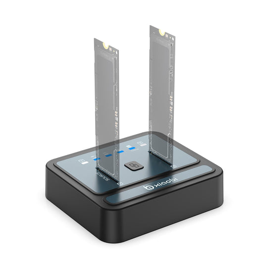 M.2 NVMe/SATA SSD Cloner, M.2 Duplicator 2-Bay Hard Drive Enclosure, Tool-Free 20Gbps USB3.2 Gen 2X2 Hard Drive Reader for NVMe SATA SSD Supports