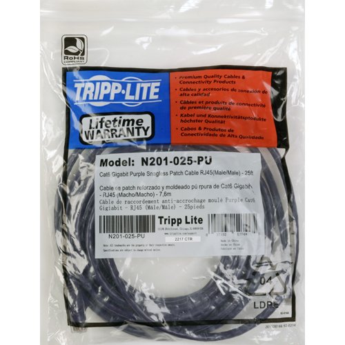 Tripp Lite Cat6 Gigabit Snagless Molded Patch Cable (RJ45 M/- Purple, 25-ft.(N201-025-PU)