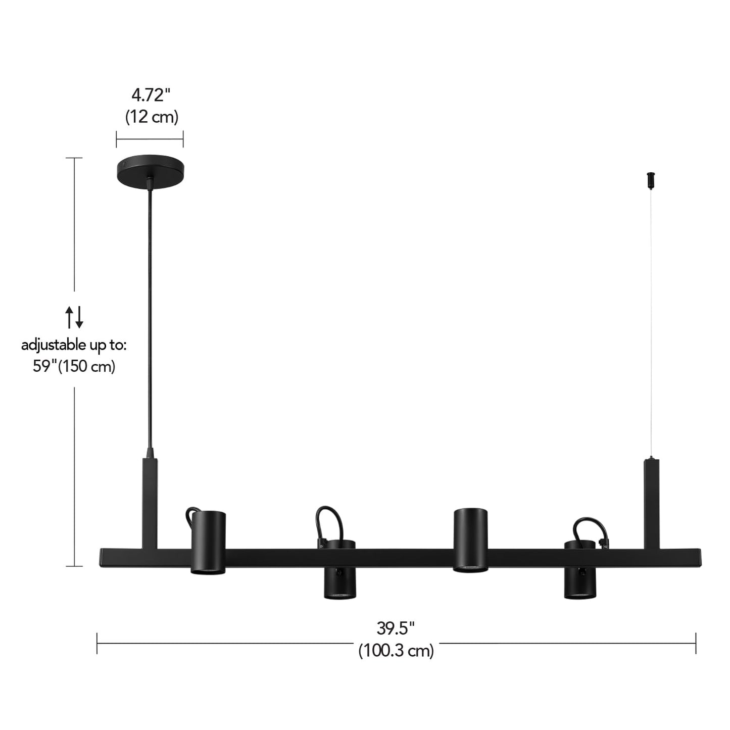 Globe Electric Suspended Track Lighting, 4-Light Adjustable Hanging Track Bar, Matte Black 40-Inch Dimmable Fixture for Modern Kitchen & Ceiling