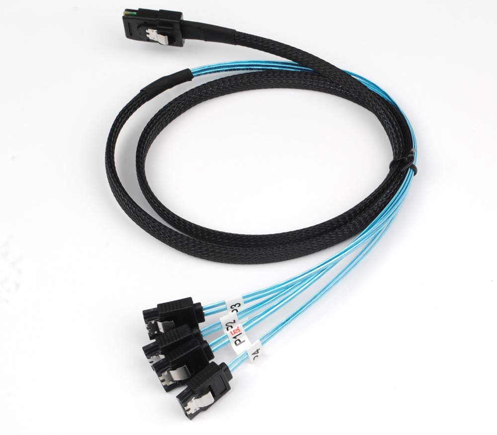 Reversed Cable Mini SAS 36Pin SFF-8087 Male to 4 SATA 7Pin Female Cable, Mini SAS (Target) to 4 SATA (Host) Cable