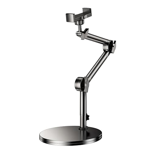 GOAKICHGO Heavy Duty Aluminum Overhead Phone Mount for Video Recording, Adjustable iPhone Tripod for Overhead Shots, Desk Phone Camera Stand
