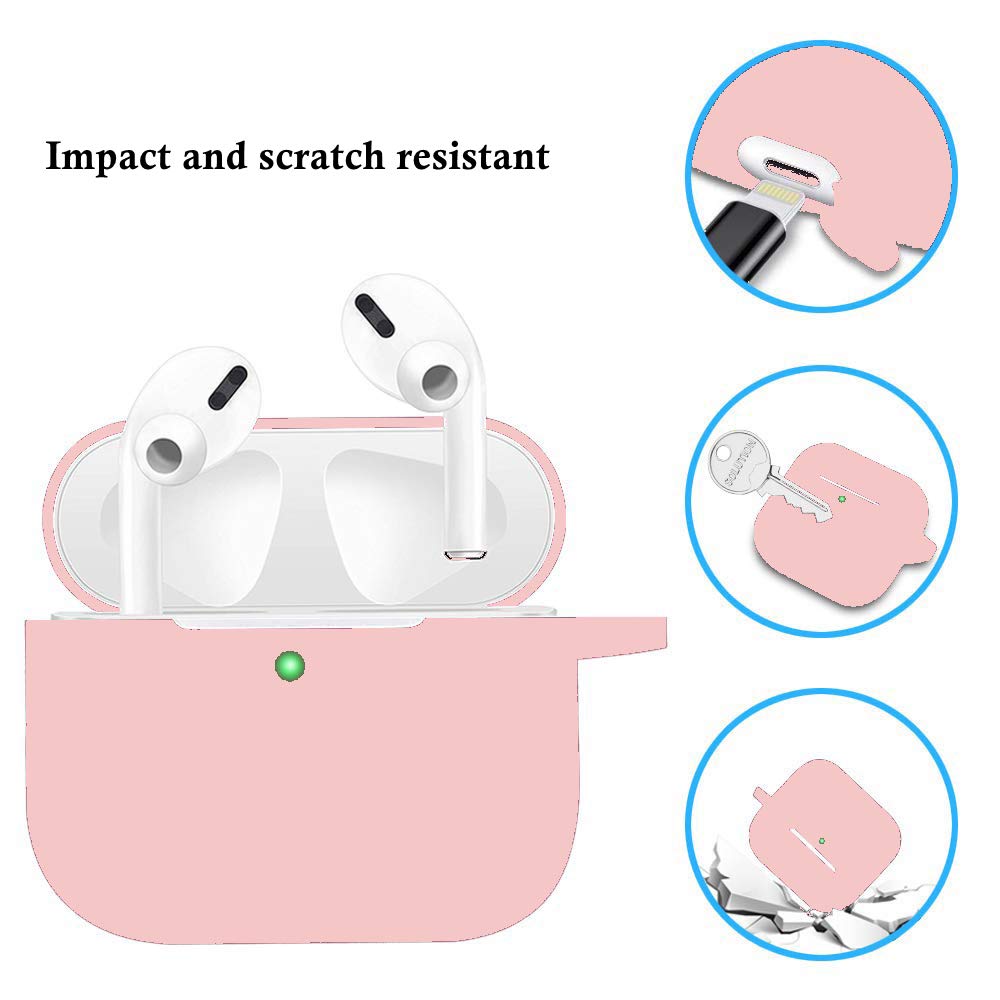 Protective Case Cover for Airpods Pro Charging Case, Upgraded Air Pods Silicone Case Skin with Soft Cute Ball Pom Pom Keychain Kit (A, Pink)