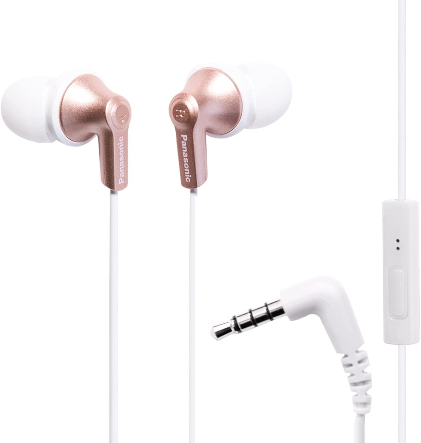Panasonic ErgoFit Wired Earbuds with Microphone, 3.5mm Jack Headphones with Mic and Call Controller, Ergonomic Custom-Fit Earpieces (S/M/L),