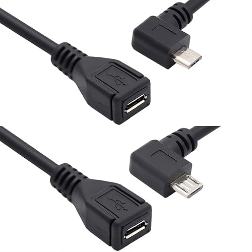 chenyang CY Micro USB 2.0 Male to Micro USB 2.0 Female Extension Cable Left & Right 90 Degree Angled Full Pin Connected 0.5M