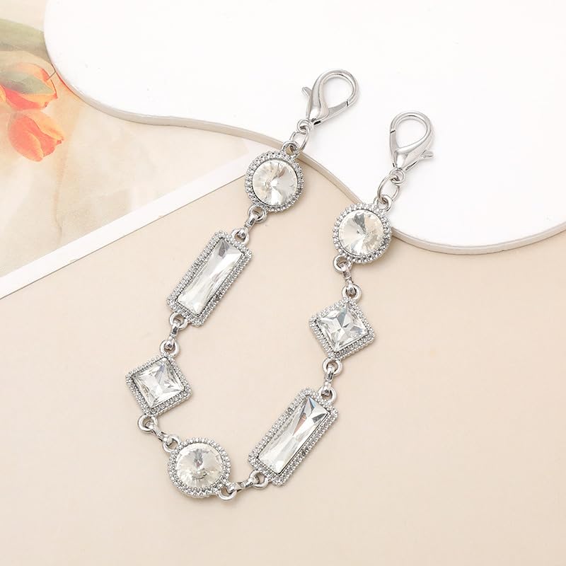 NOIAFZY 2pcs Luxury Crystal Rhinestone Metal Hand Chain Wrist Strap - Elegant Rectangular Diamond Lanyard with Clip for Phone Case, Keychain & Bag