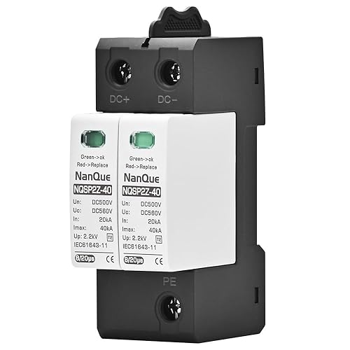 DC SPD Surge Protector for 100V-1000V PV Systems, 2-Pole 40kA T2 Level, Replaceable Module, Solar Panel Lightning Protection, Overvoltage Protection
