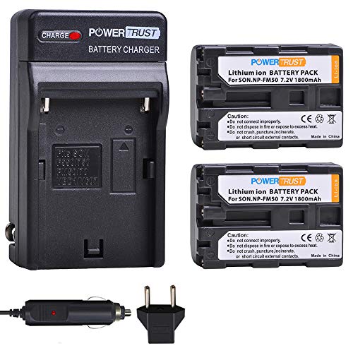 PowerTrust 2-Pack NP-FM50 NP FM50 Battery and Fast Charger for Sony NP-FM30 NP-FM51 NP-QM50 NP-QM51 TRV280 TRV350 TRV250 TRV19 TRV22 TRV27 TRV33