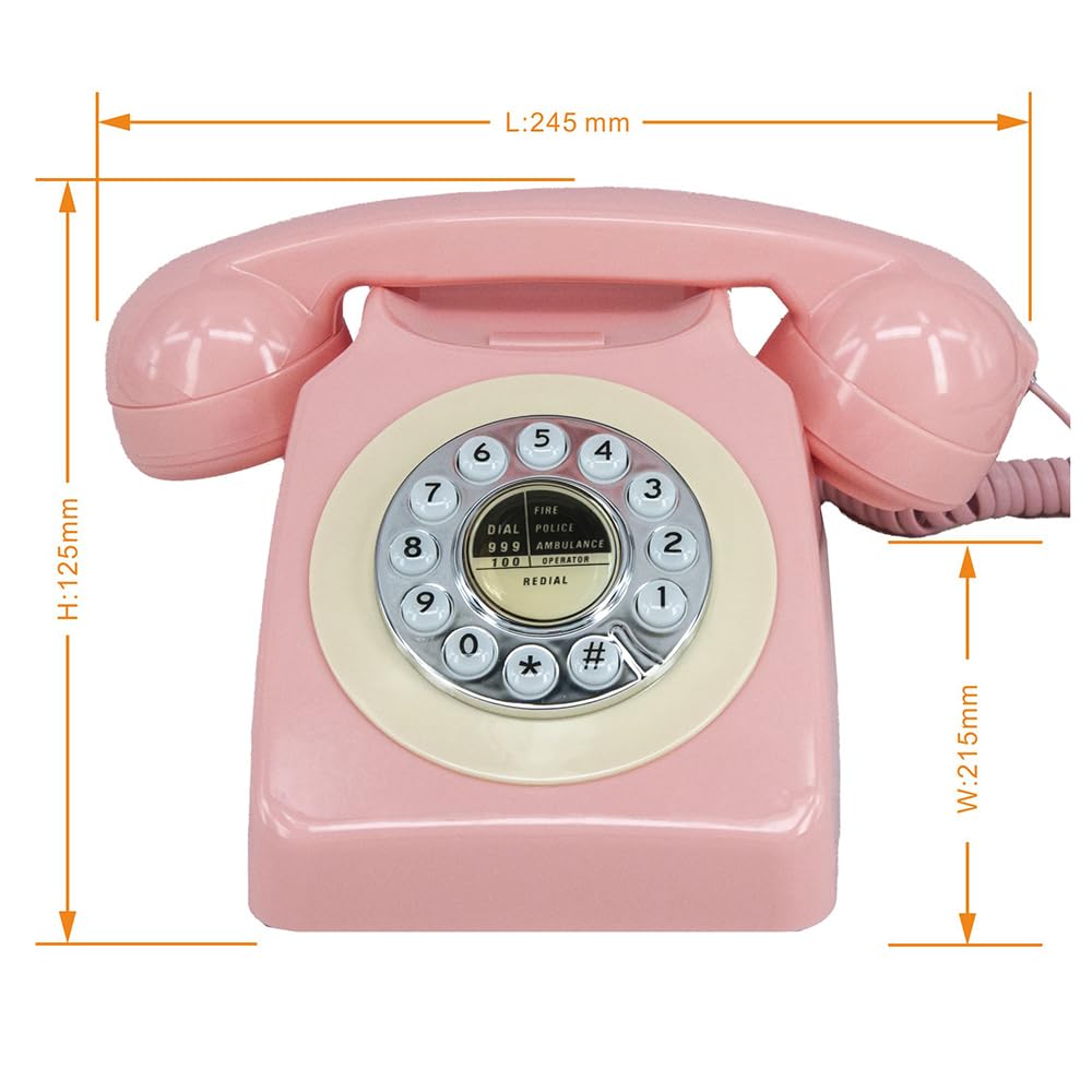 GHYTMTHOT Land Line Telephones for Home Old Fashioned Dial Button Phone, Used for Office Hotel and Home. (Pink)