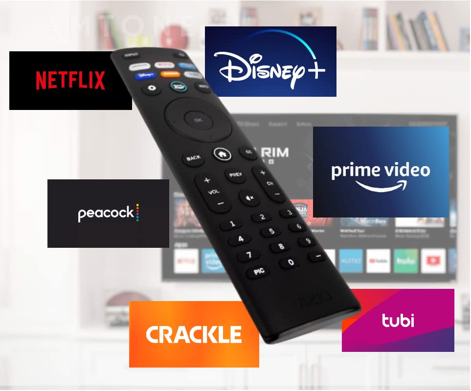 Amtone XRT140 Universal Replacement Remote Control for VIZIO All LED LCD HD 4K UHD HDR Smart TVs with Netflix Dis+ Crackle Tubi Apps for D24FF1
