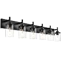 QueeuQ Modern Black Bathroom Vanity Light,6 Light Industrial Bathroom Light Fixtures Over Mirror with Clear Glass Shade Sconces Wall Lamp Lighting