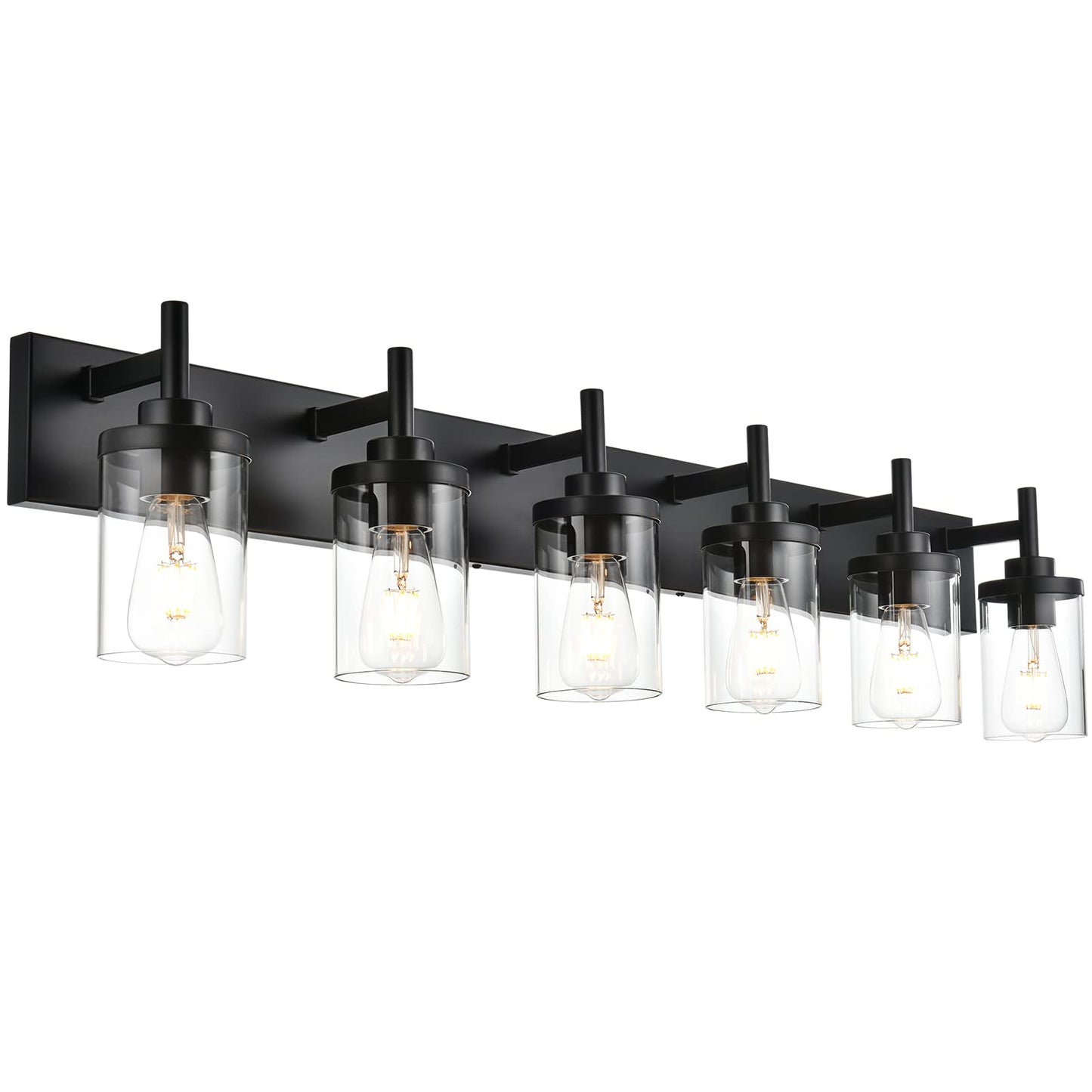 QueeuQ Modern Black Bathroom Vanity Light,6 Light Industrial Bathroom Light Fixtures Over Mirror with Clear Glass Shade Sconces Wall Lamp Lighting