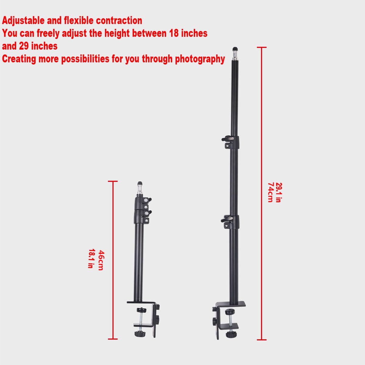 Camera Desk Mount Table Stand - Height & Angle Adjustable Light Stand 360° Rotation, Lightweight Aluminum for Live Streaming, Video Conferencing |