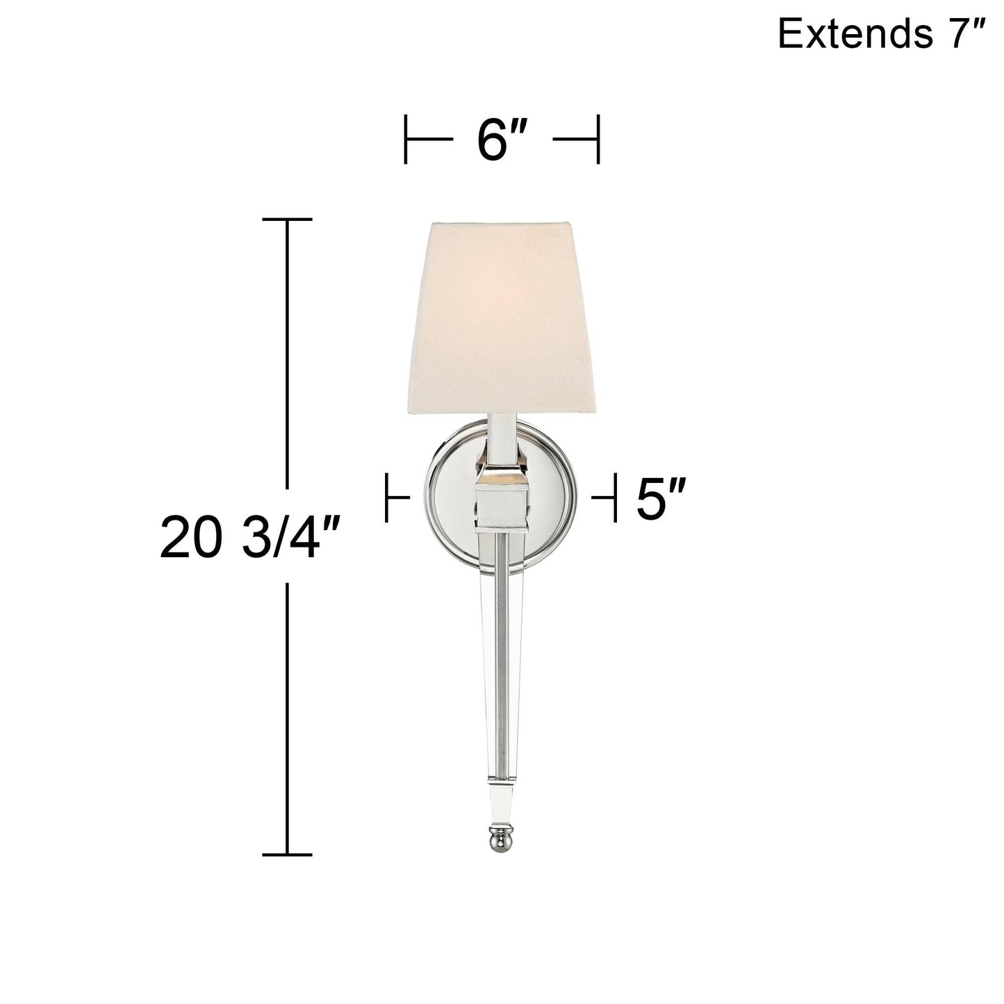 Possini Euro Design Irene Modern Wall Lamp Polished Nickel Silver Hardwired 6" Wide Fixture Mounted Clear Fluted Column Arm White Fabric Shade Bedroom